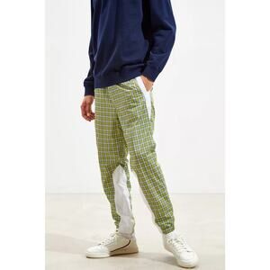 Urban Outfitters UO Plaid Wind Pant Men's Medium Yellow Blue White Nylon Track